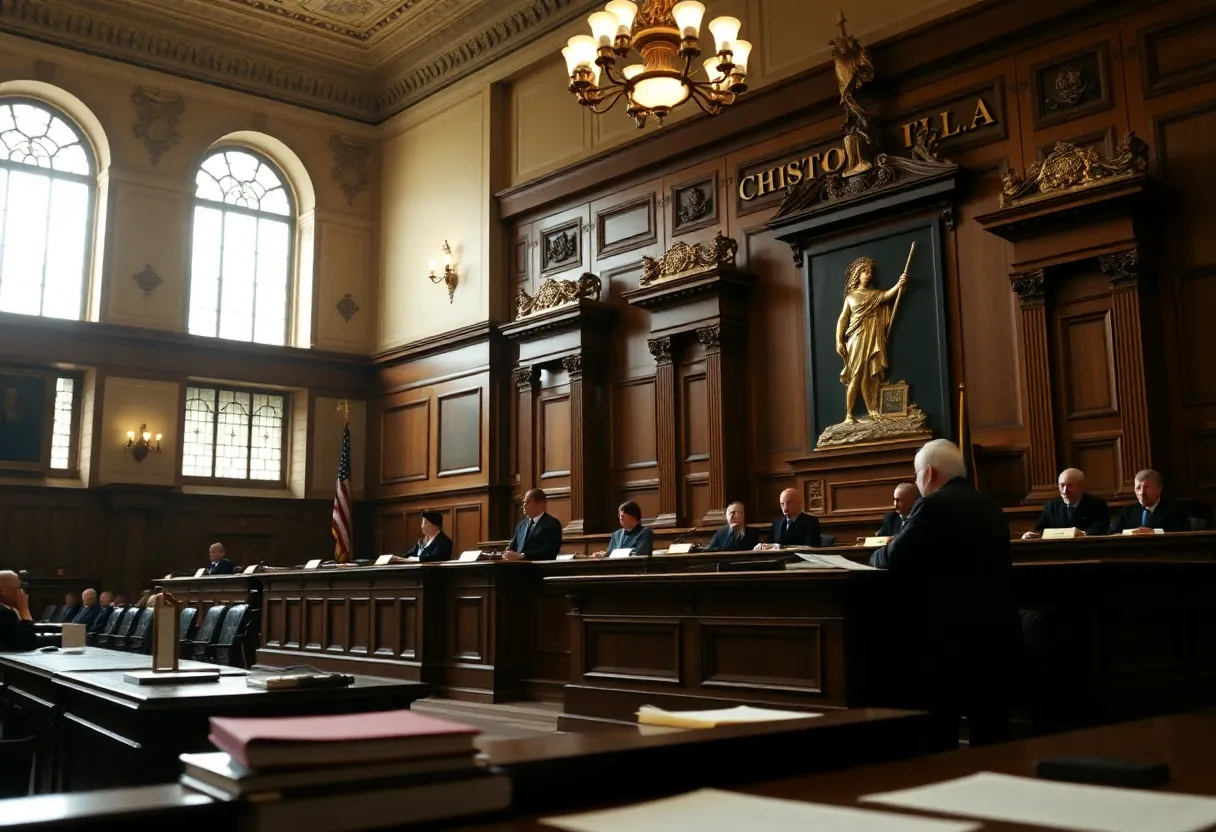 Interior view of the New York State Court of Claims showcasing the courtroom