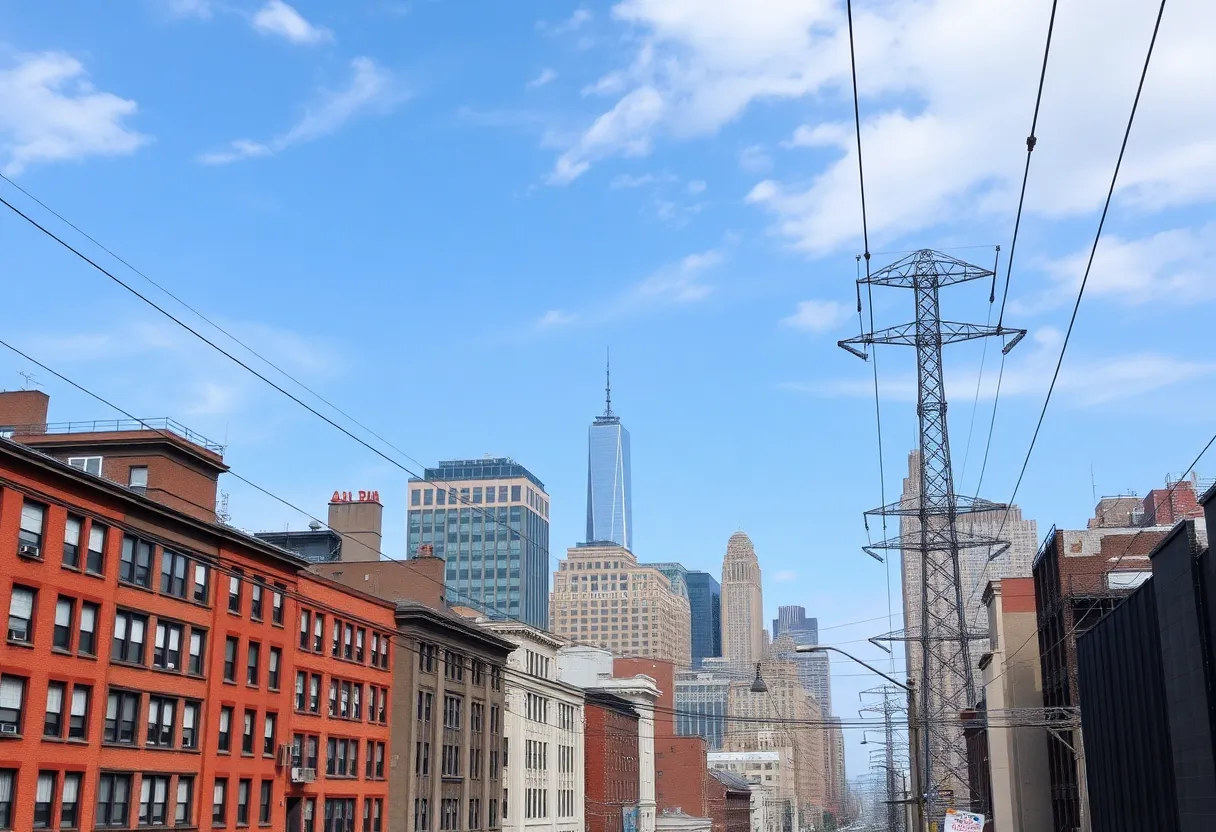 Modern utility power lines in New York city