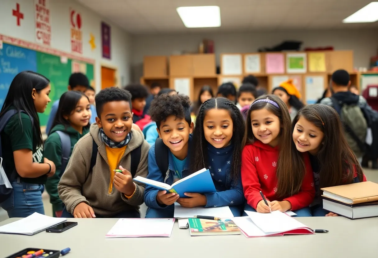 Students engaging in educational activities in a New York City high school
