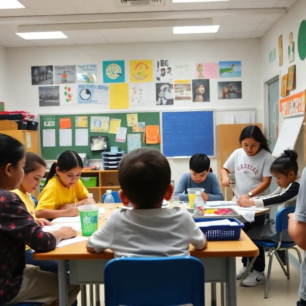 Students engaged in various educational activities in a New York City school.