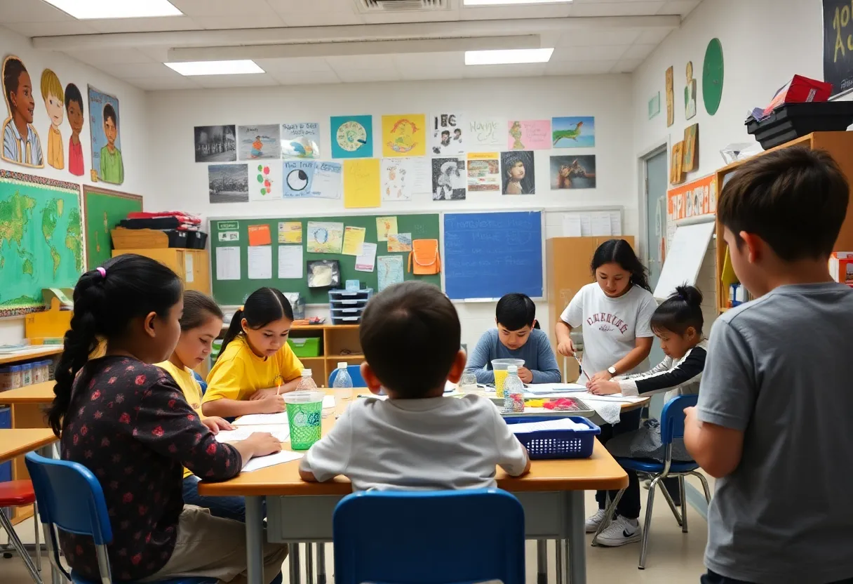 Students engaged in various educational activities in a New York City school.
