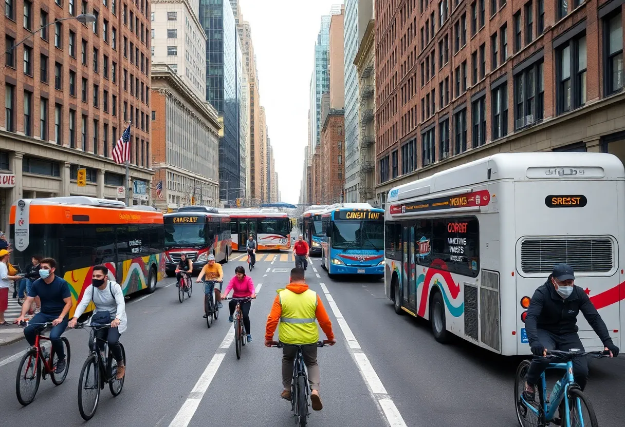 New York City street illustrating transportation issues and redesign efforts