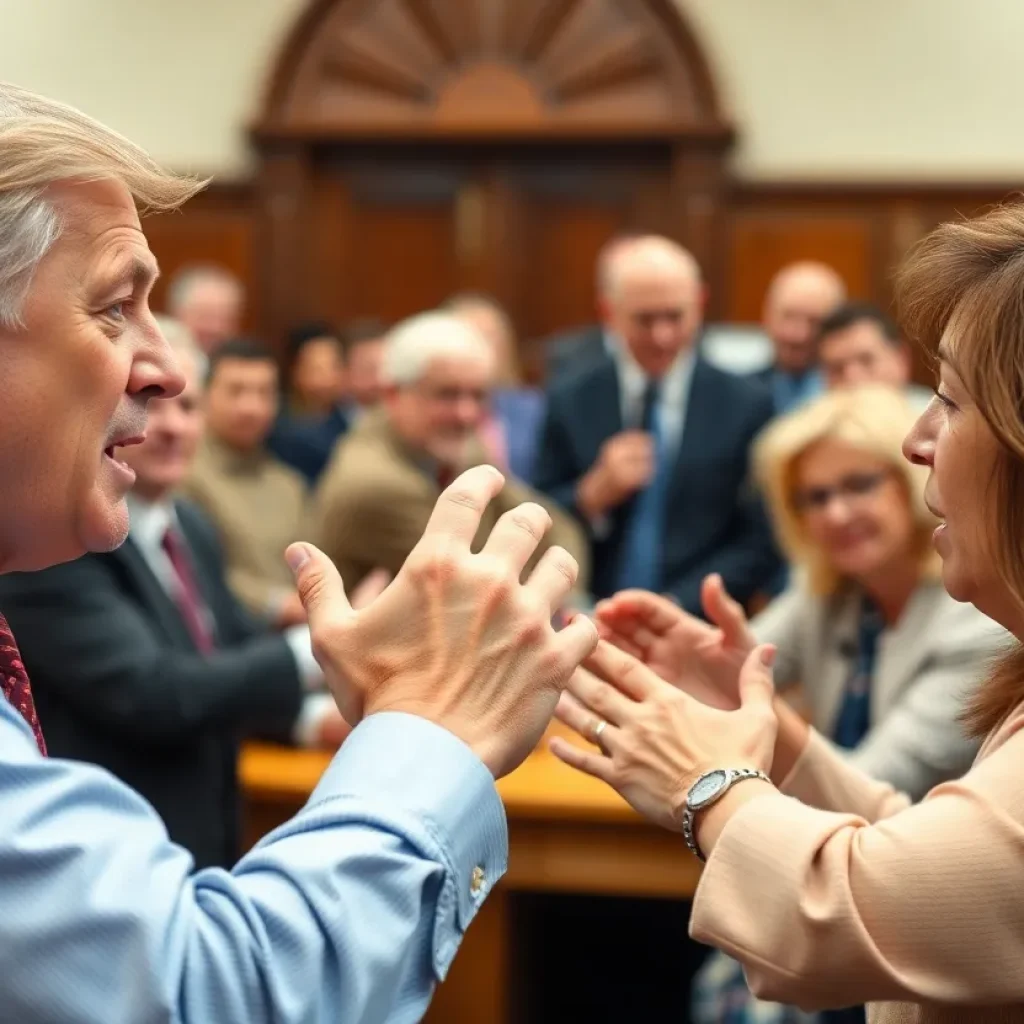 Scene depicting political engagement at a town hall meeting