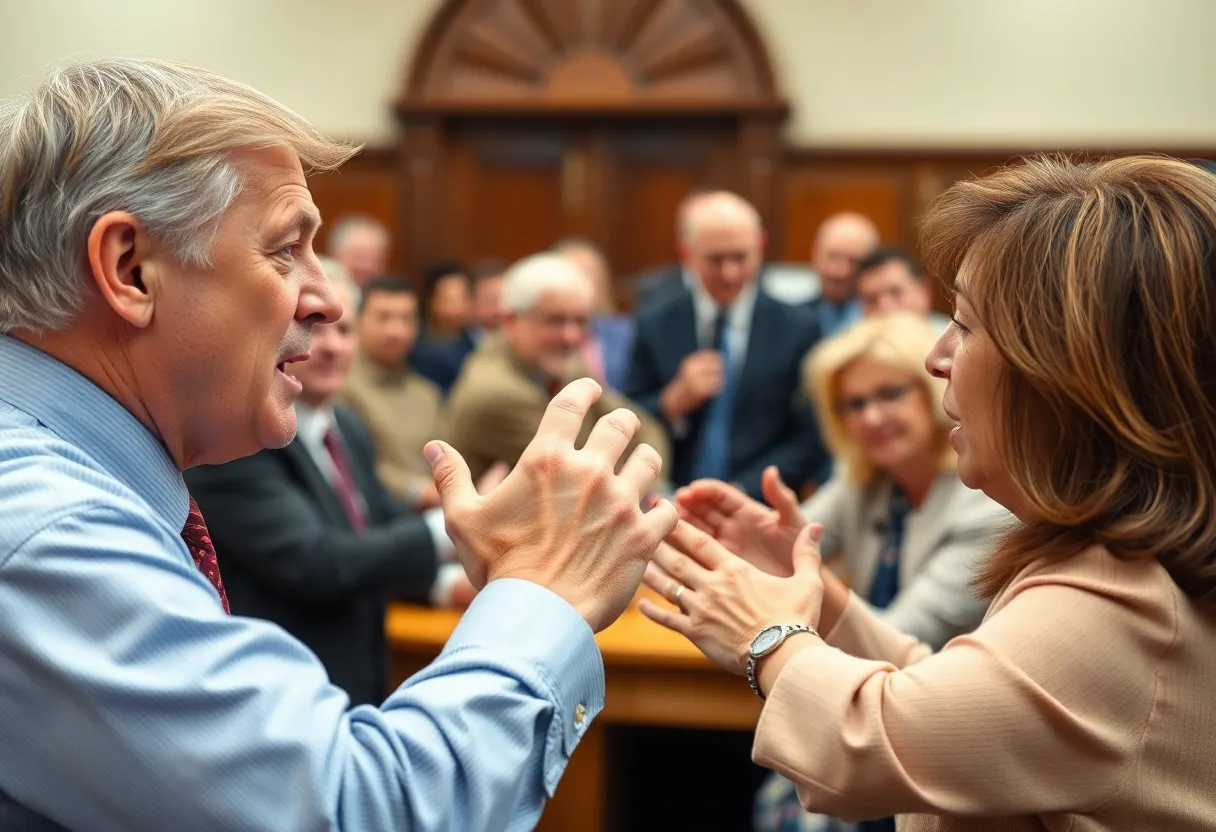 Scene depicting political engagement at a town hall meeting