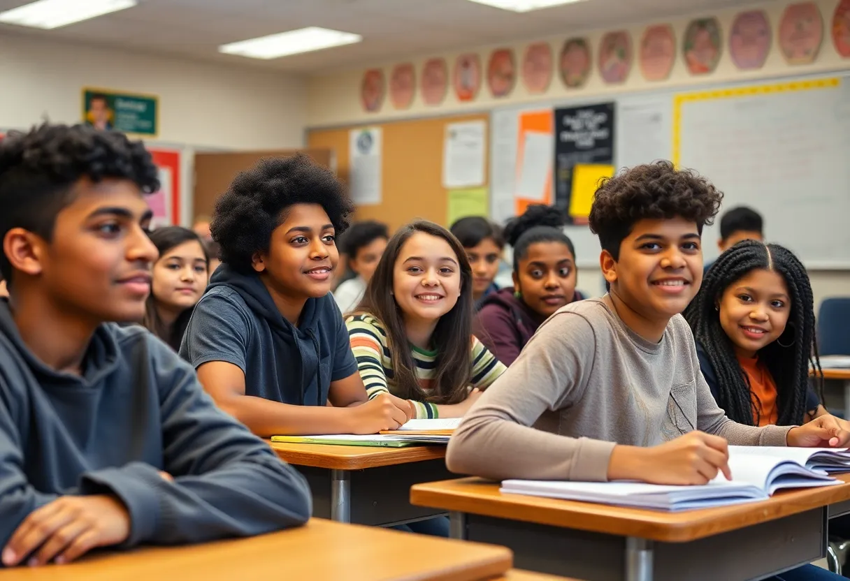 Diverse students engaged in learning at a New York public high school.