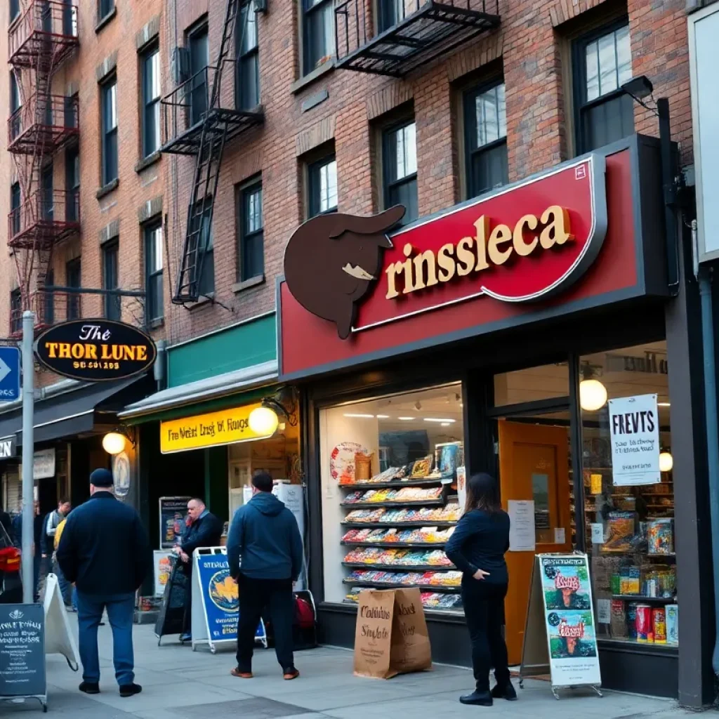 Retail shops along a busy New York City street