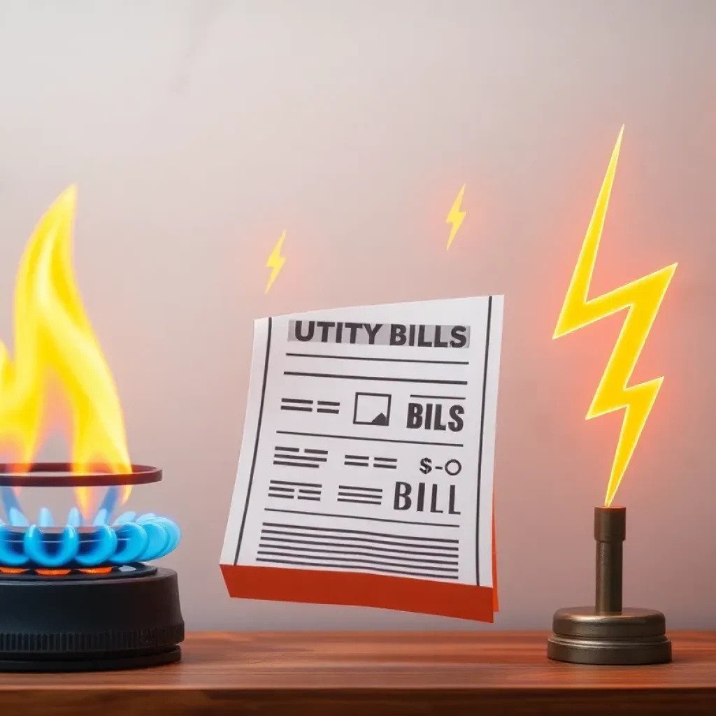 An illustration representing rising utility bills with energy symbols.