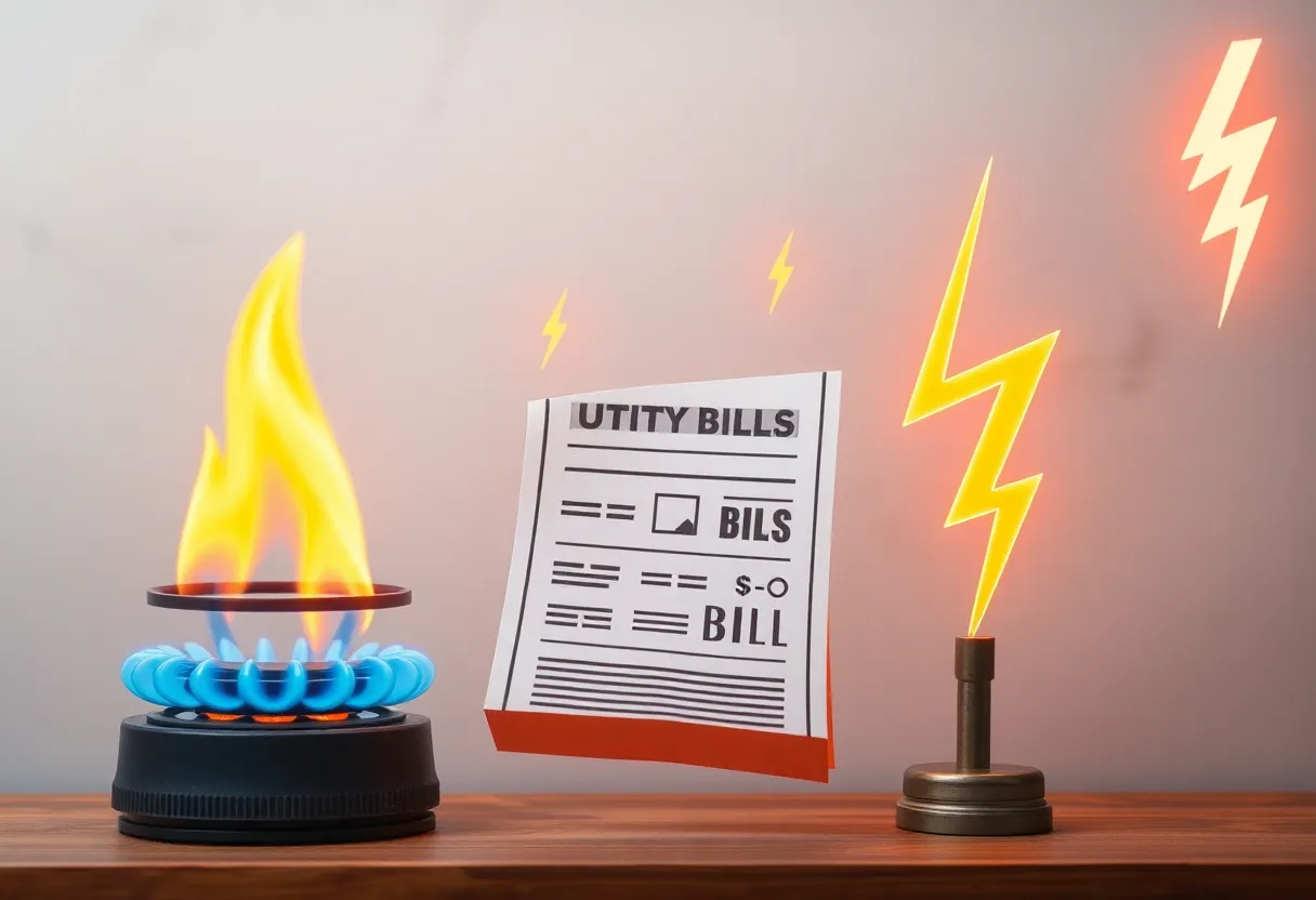 An illustration representing rising utility bills with energy symbols.