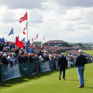 Golf fans cheering at a tournament event