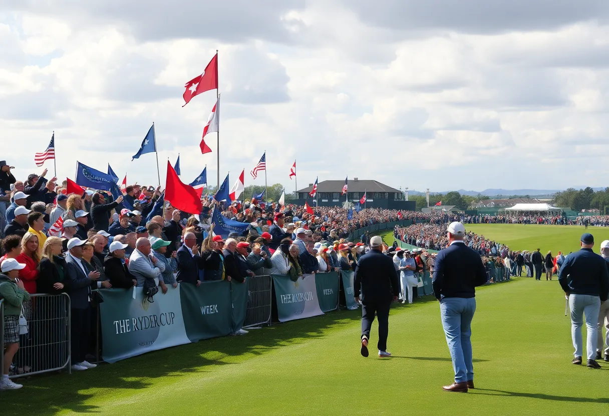 Golf fans cheering at a tournament event