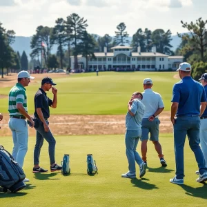 Golf players preparing for the Ryder Cup at Bethpage Black