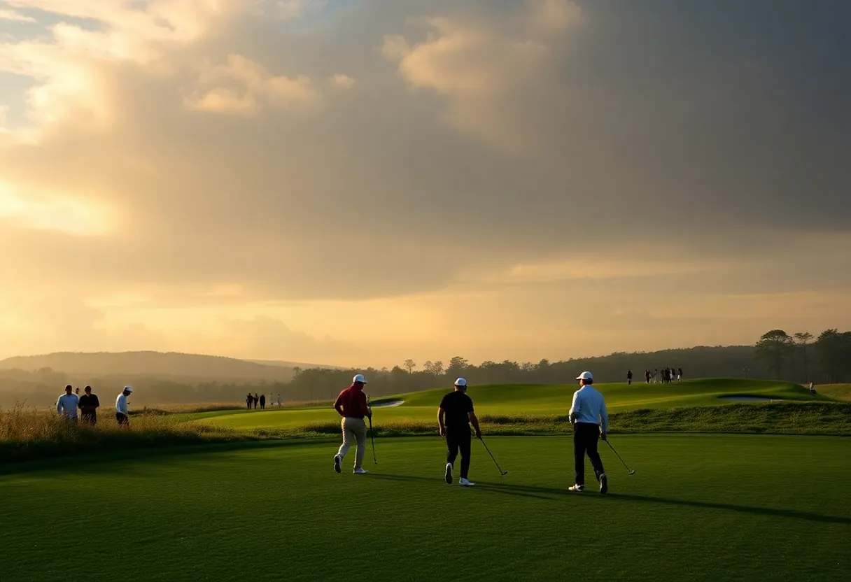 Golf players preparing for the Ryder Cup at Bethpage Black