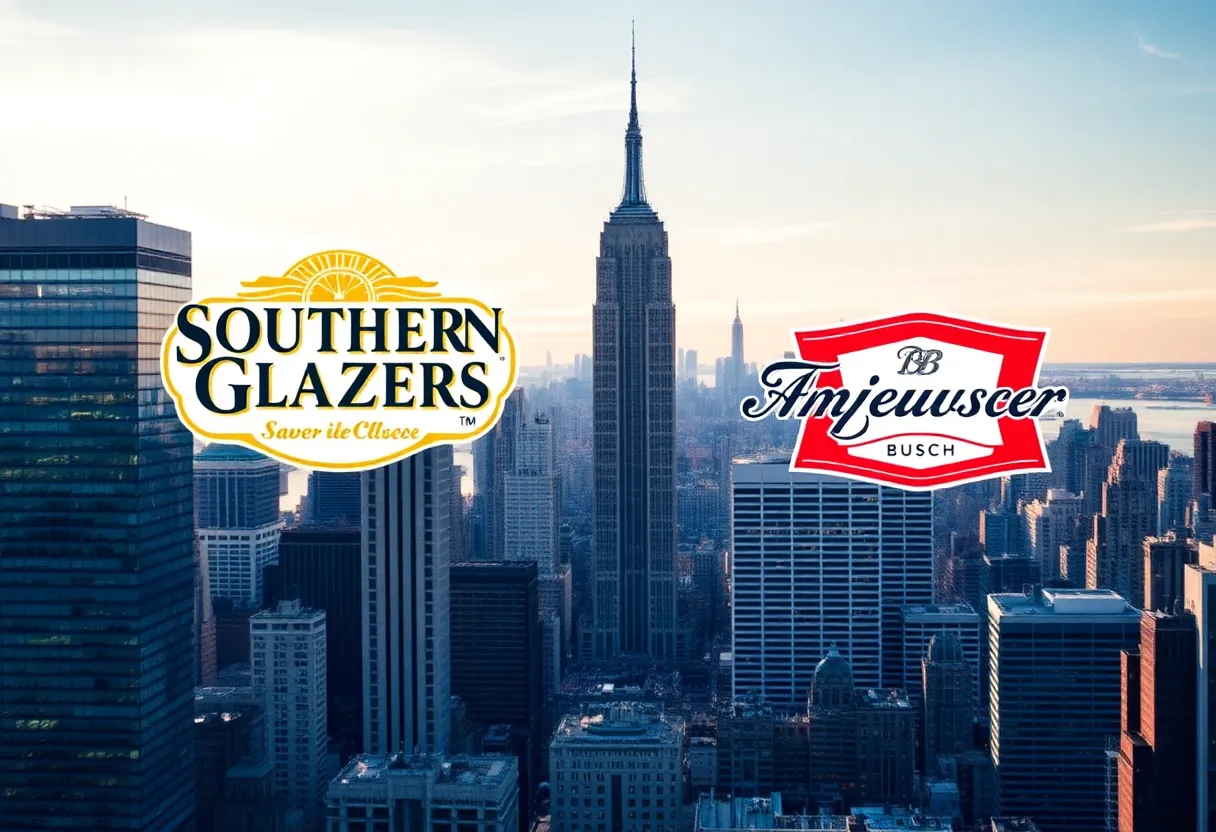 A collage representing Southern Glazer’s Wine & Spirits and Anheuser-Busch in New York City.