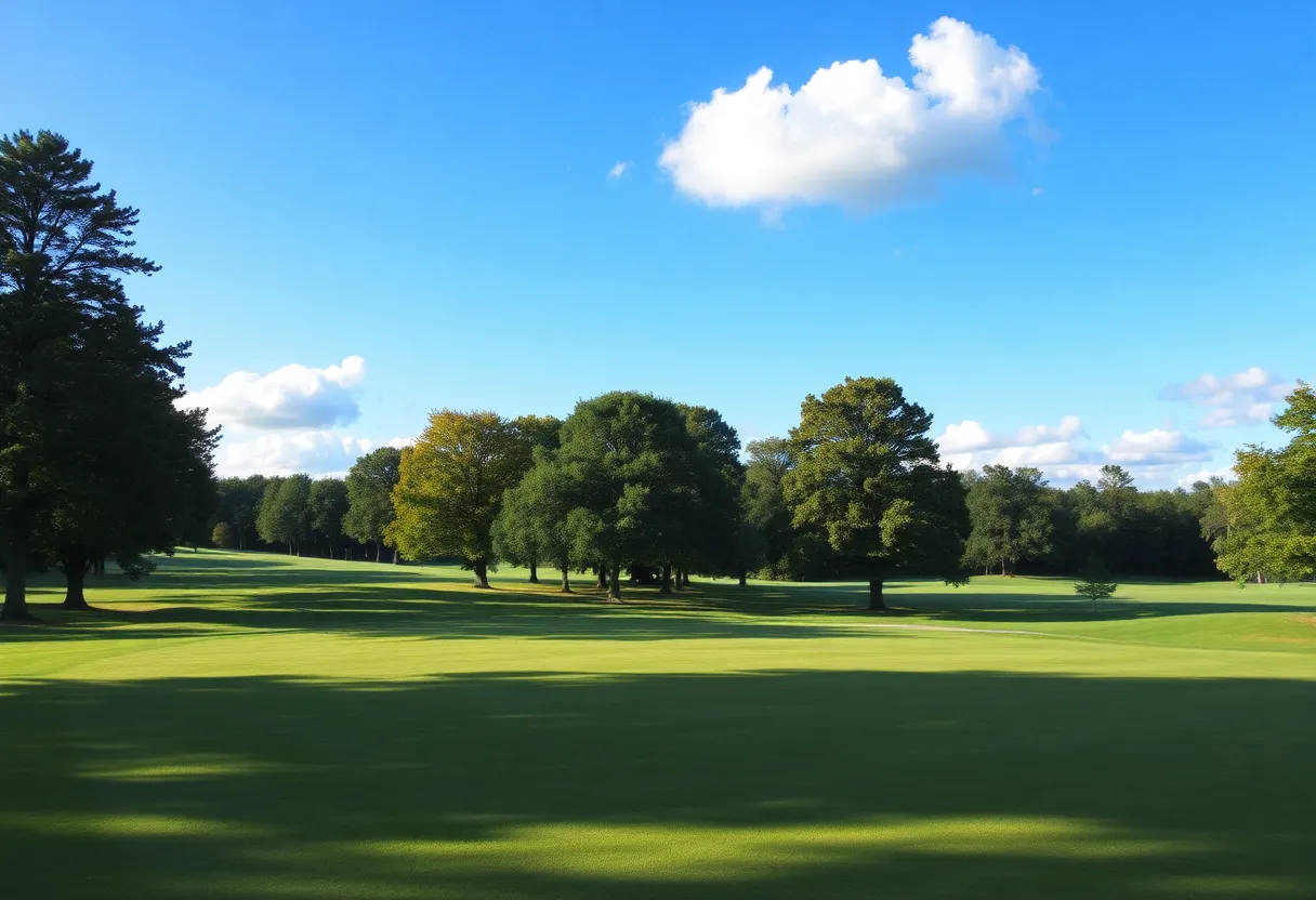 Beautiful view of a golf course in St. Cloud with greenery and trees.