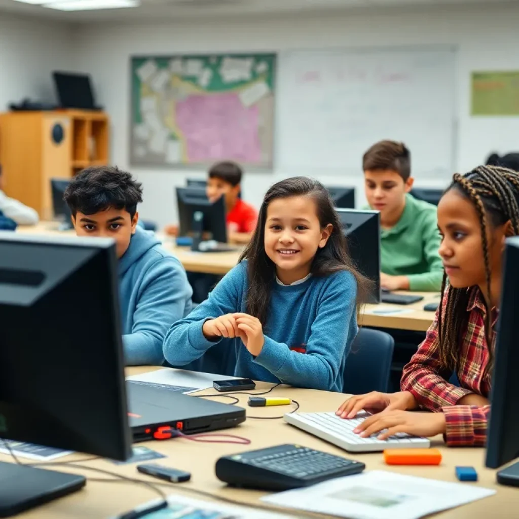 Students learning computer science in a classroom