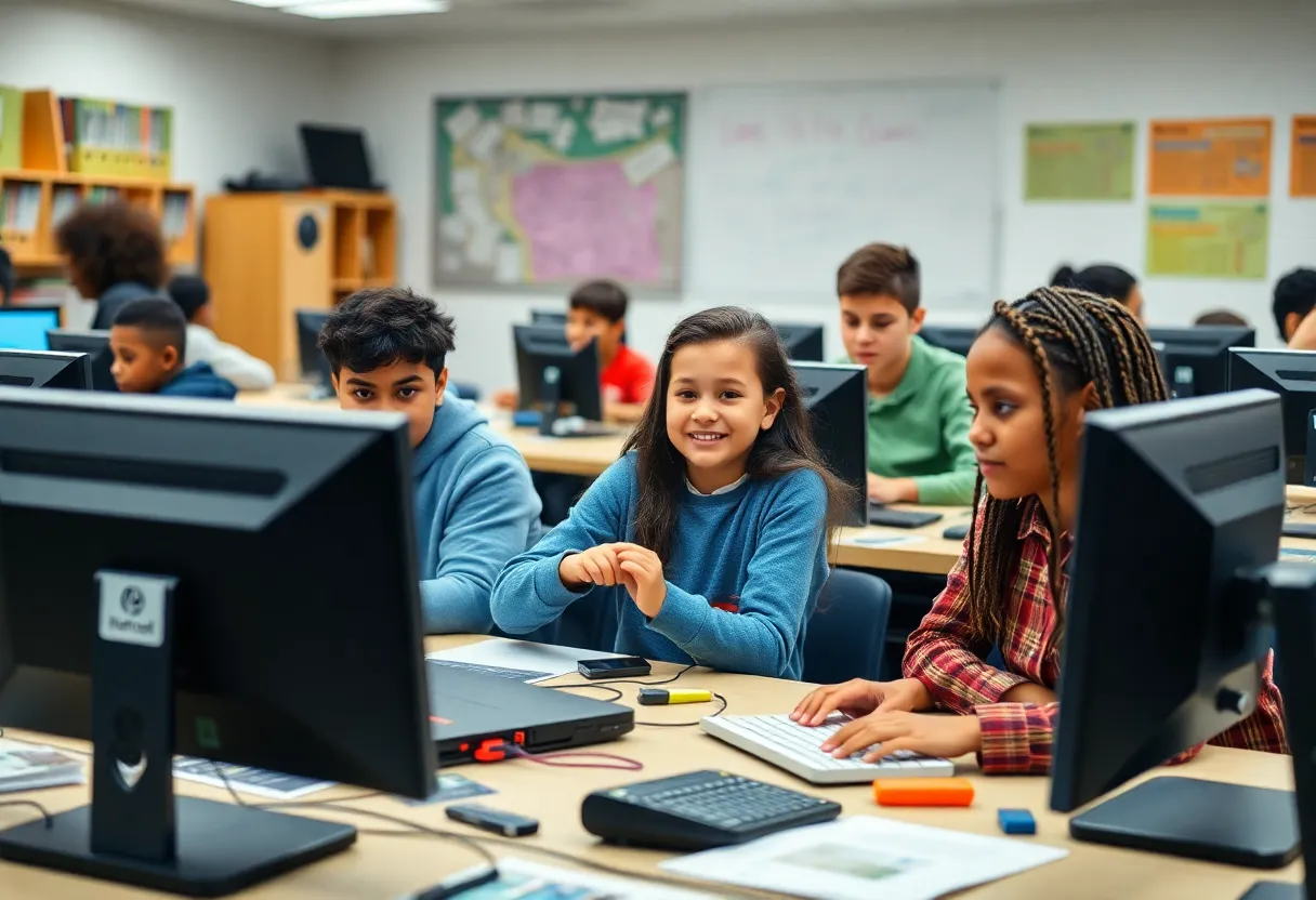 Students learning computer science in a classroom