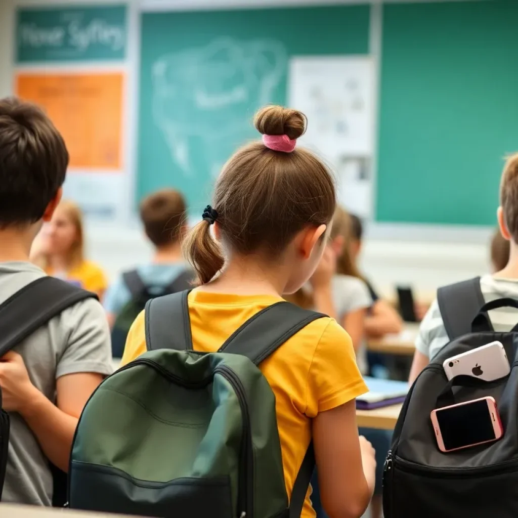 Students in a classroom without personal devices