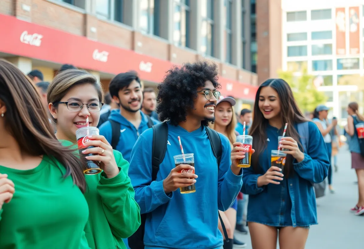Syracuse University students with Coca-Cola drinks on campus