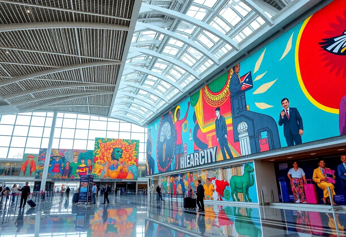 Art installations at JFK Airport Terminal 6 showcasing New York City's culture