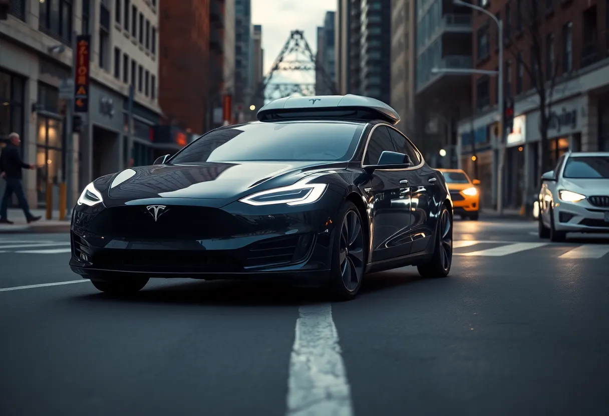 Tesla vehicle conducting automated driving tests in Queens