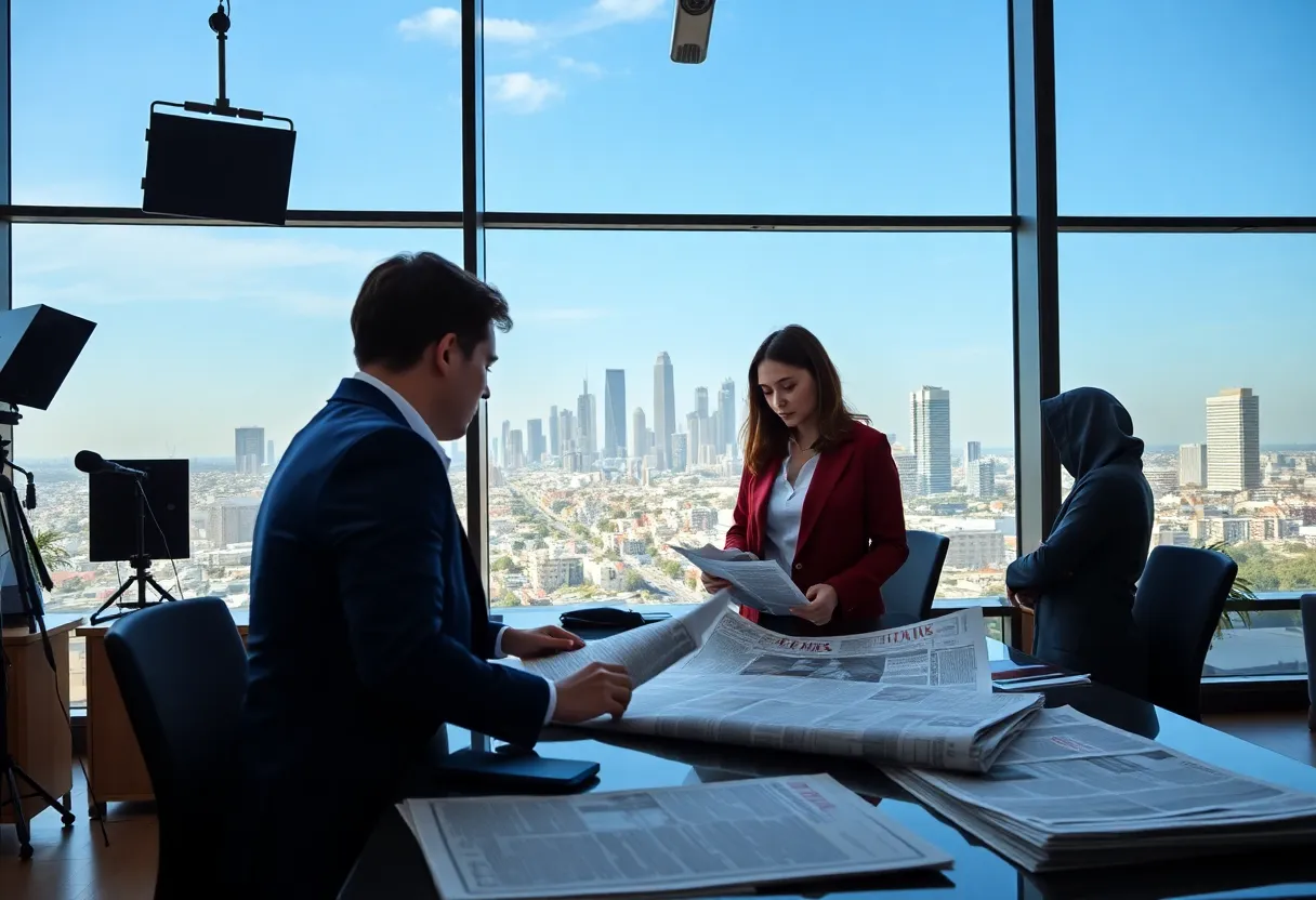 Journalists in the office of The California Post in Los Angeles