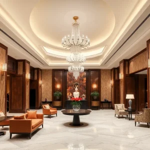 Luxurious lobby of The Surrey Hotel with art deco design