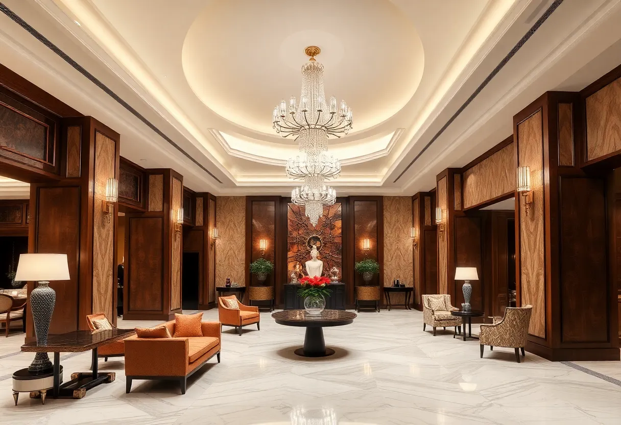 Luxurious lobby of The Surrey Hotel with art deco design