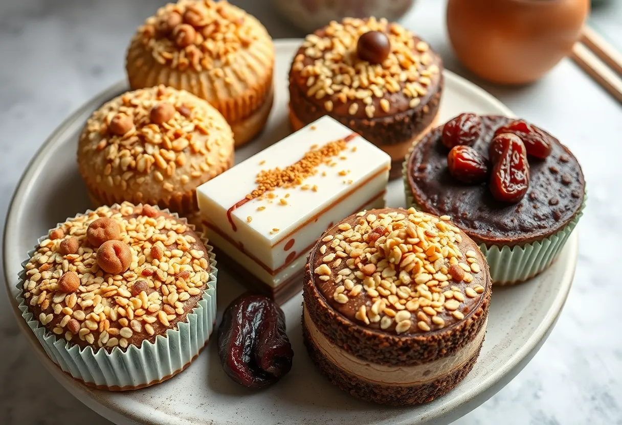 An assortment of Vêsucré vegan desserts arranged elegantly.