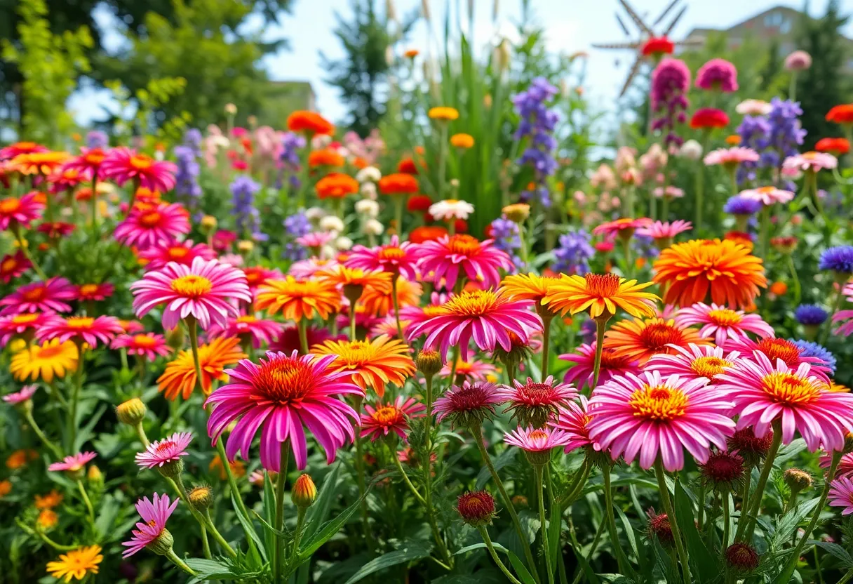 A colorful array of summer-blooming perennials in a New York garden.