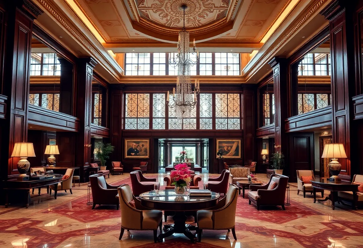 Luxurious lobby of the Waldorf Astoria hotel with elegant furnishings