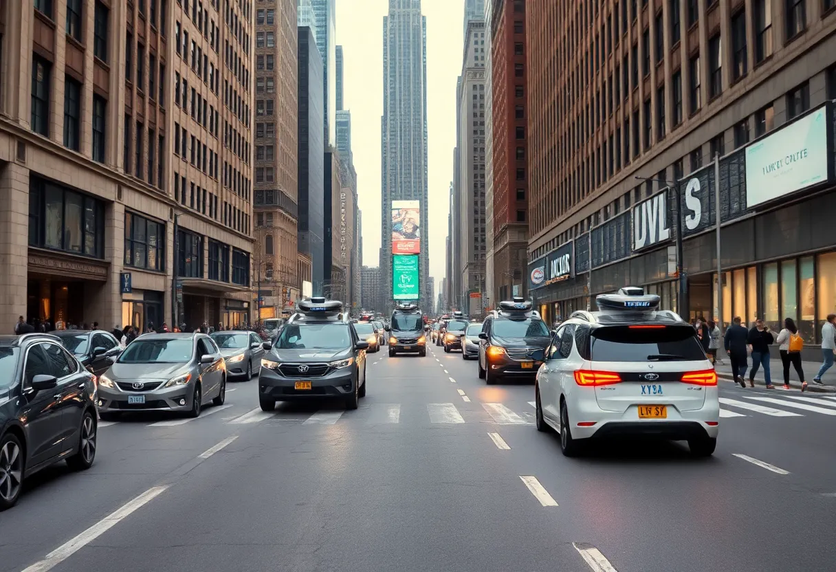 Self-driving cars navigating through New York City streets