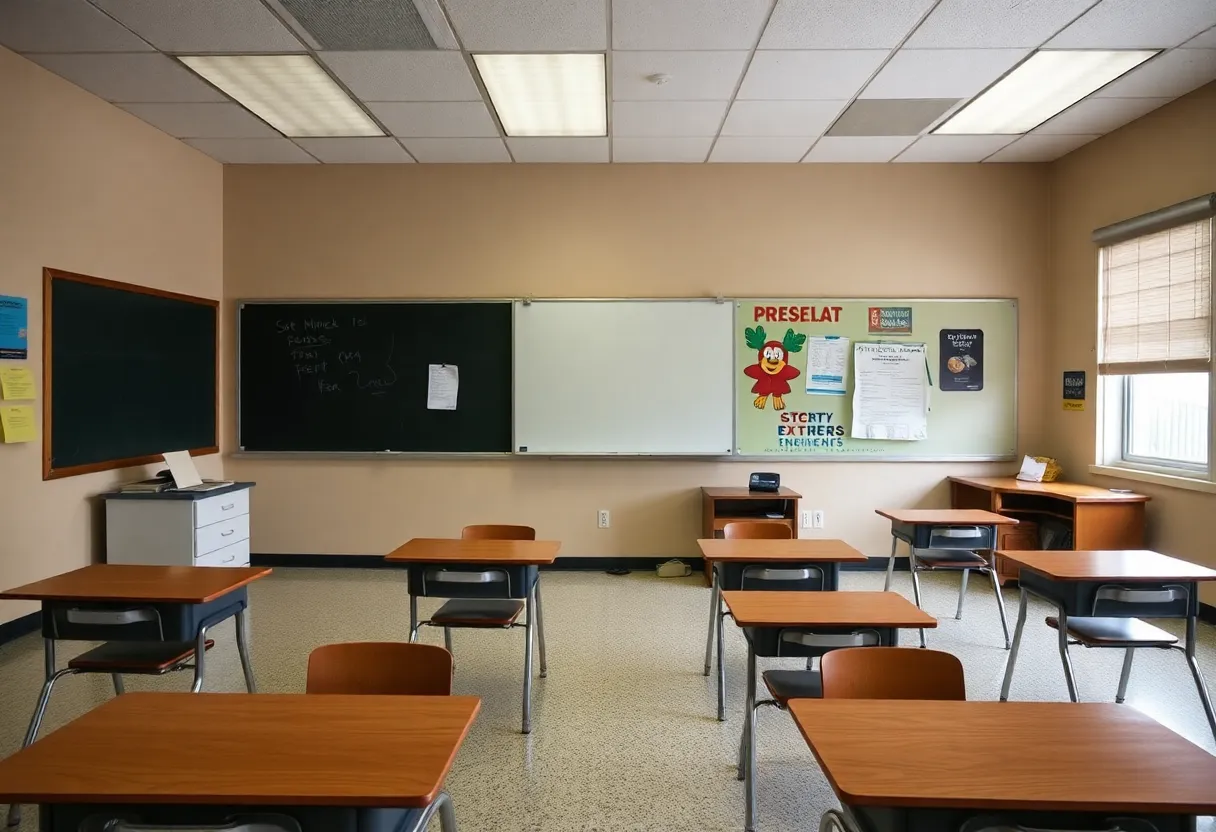 An empty classroom indicating the decline in school enrollment in West Virginia
