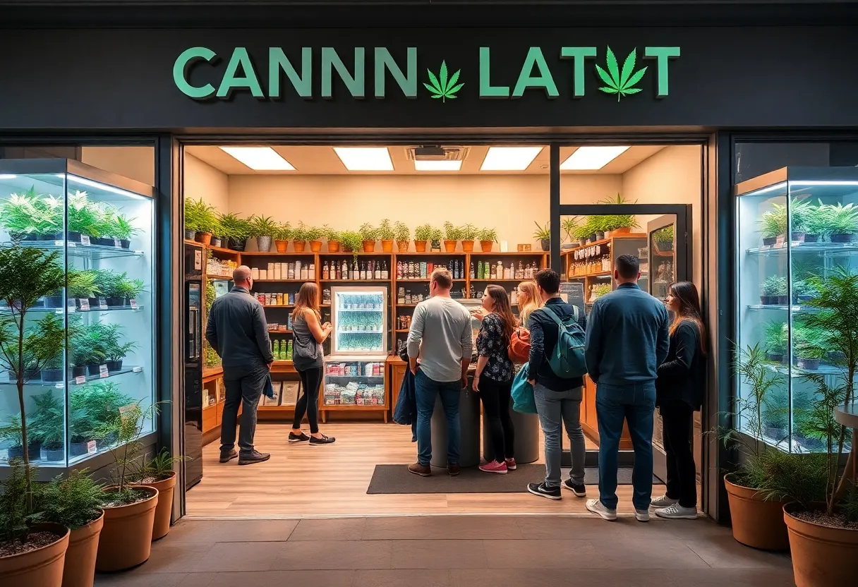 Exterior of 202 Cannabis Co. dispensary during grand opening event