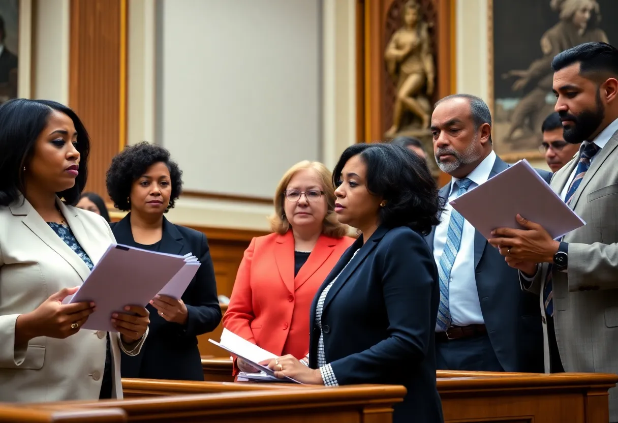Assemblymembers discussing an investigation into the Workers' Compensation Board