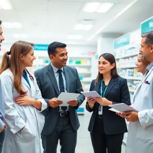 Legal professionals collaborating on pharmacy services