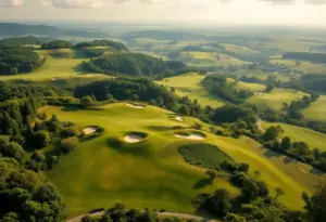 Aerial view of Bethpage Black Course showcasing its challenging landscape.