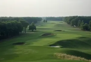 Lush landscape of Bethpage Black golf course with greens and tee-off area
