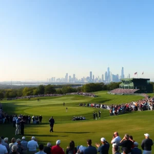 Bethpage Black golf course during the Ryder Cup event with enthusiastic fans