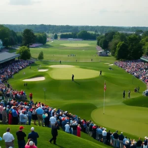 View of Bethpage Black golf course during a tournament
