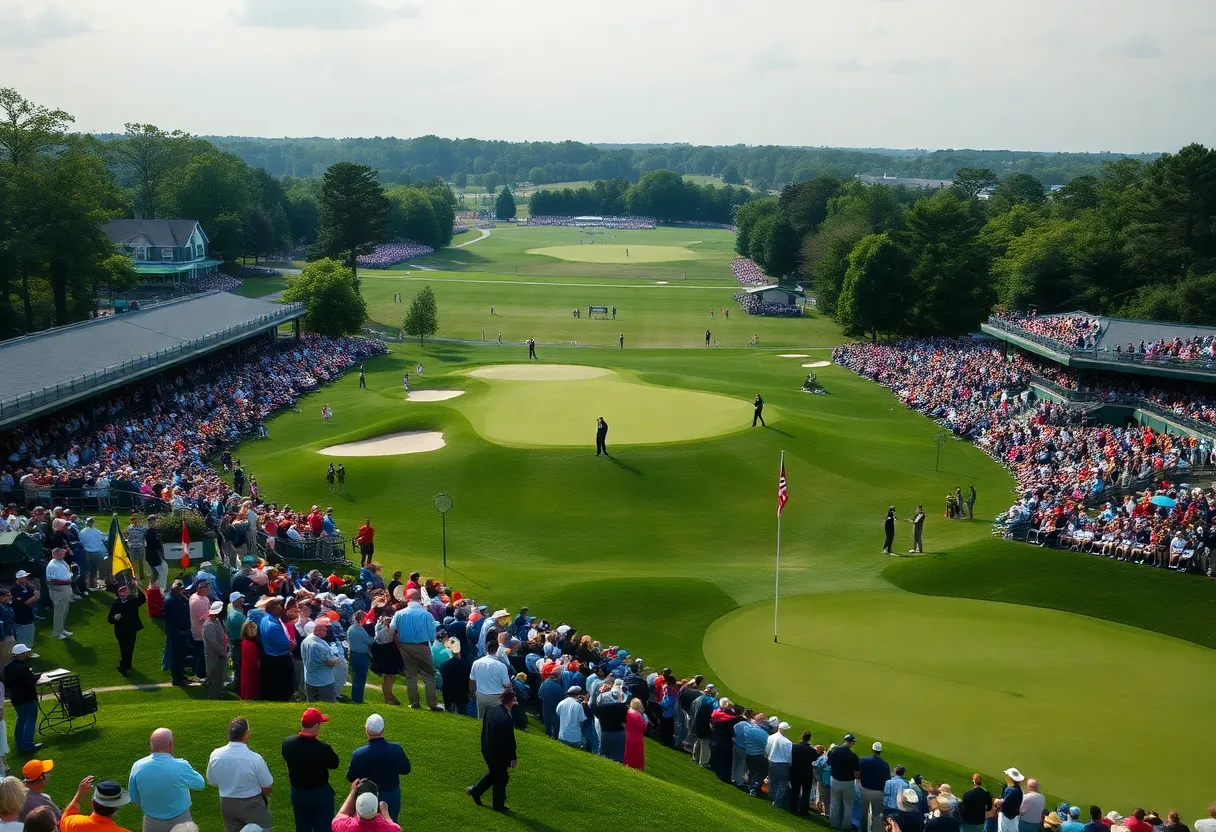 View of Bethpage Black golf course during a tournament