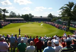 View of Bethpage Black golf course during Ryder Cup event with spectators