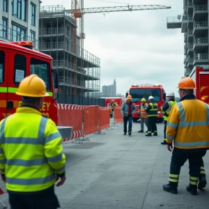 Emergency responders at a Boston construction site during a rescue operation