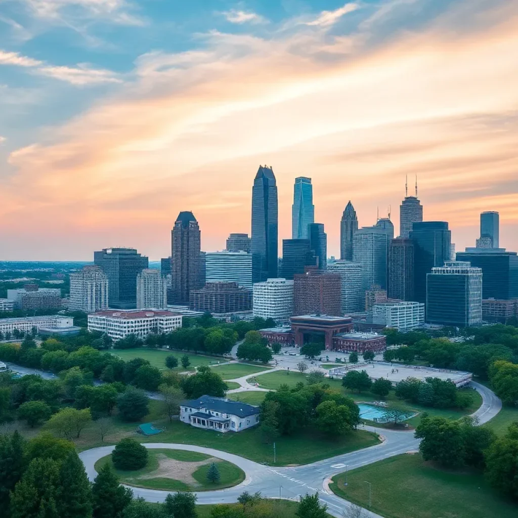 A picturesque view of Charlotte's skyline with parks