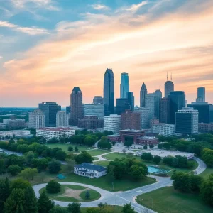 A picturesque view of Charlotte's skyline with parks