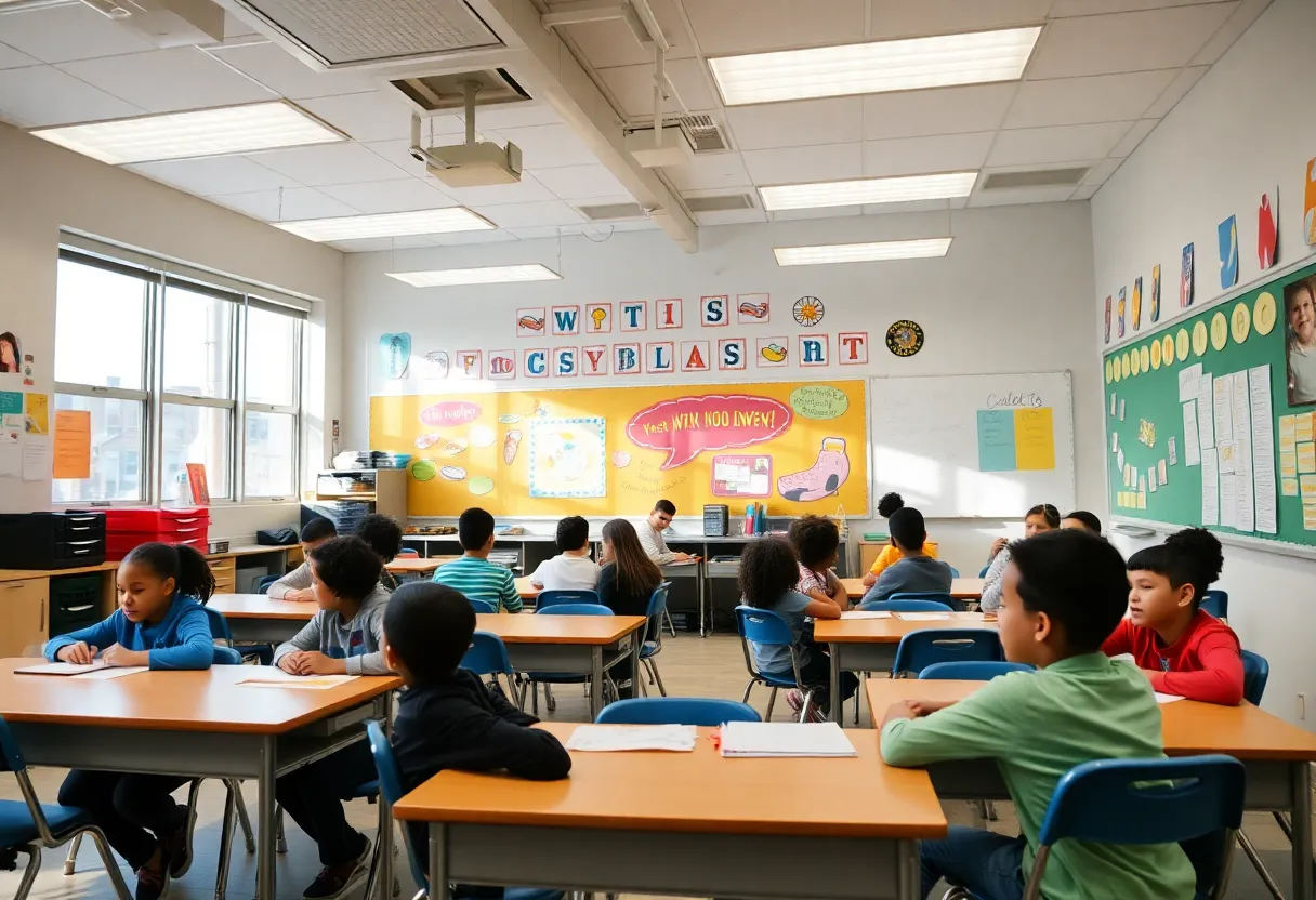 Students engaged in a classroom activity at a New York charter school