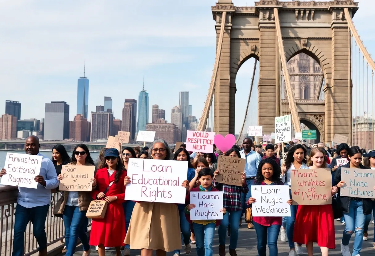 Families and students marching for educational rights on Brooklyn Bridge