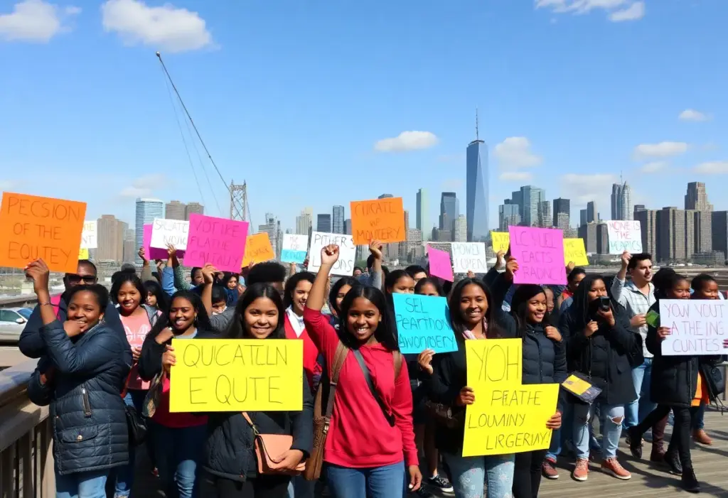 Crowd rallying for charter schools on Brooklyn Bridge