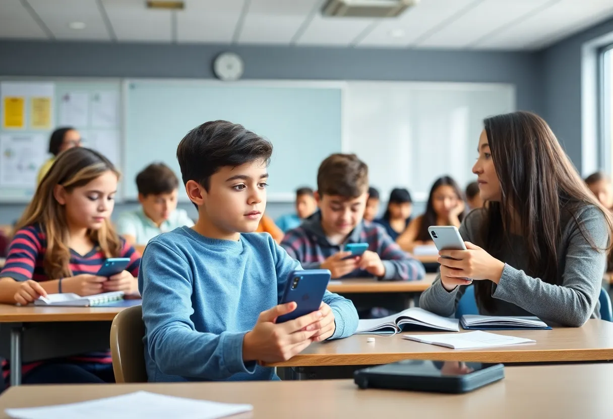Students engaged in a distraction-free classroom environment