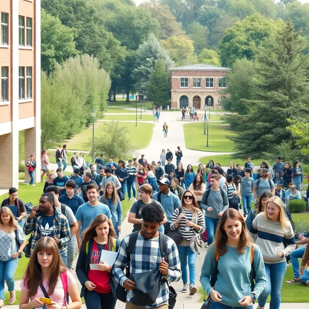 Students on a college campus engaged in study and social activities