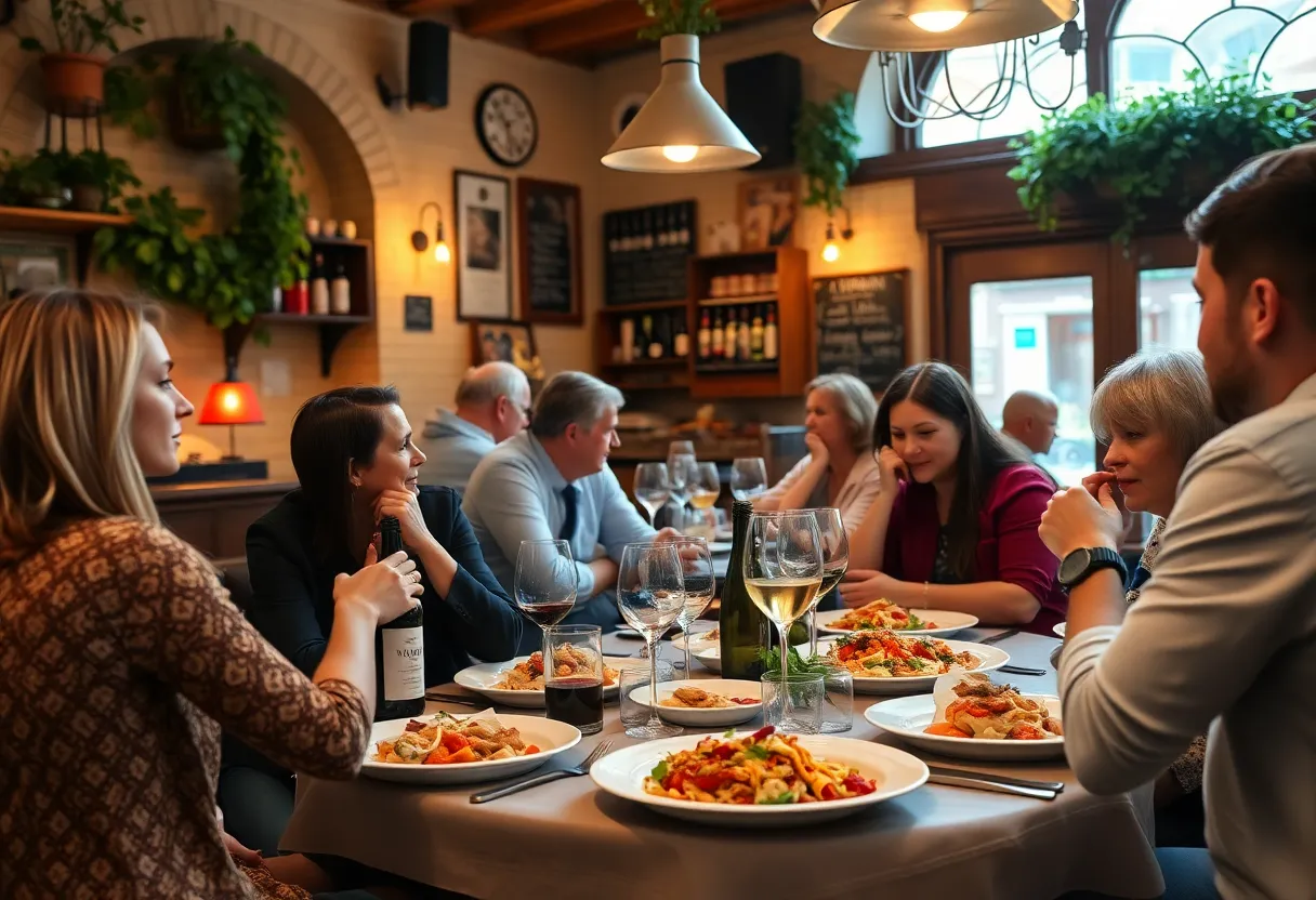 Diners enjoying Italian cuisine at Cosmica Restaurant